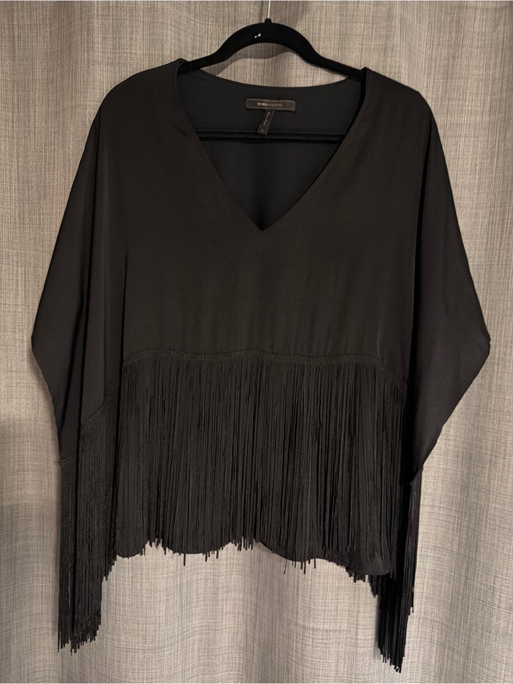 BCBGMAXAZRIA Iniko Fringe Flutter Sleeve Tunic Top